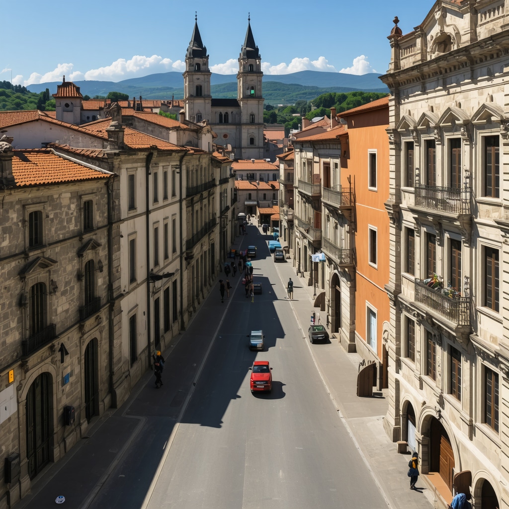 Historic center of Koper with digital 3D scanning overlays representing restoration technologies