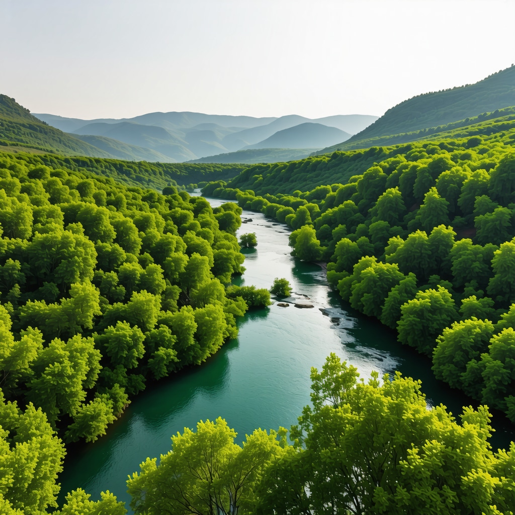 Aerial photograph showing Buna River, dense greenery, and historic Dervish monastery Tekija in Blagaj Bosnia
