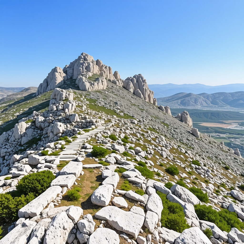 Aerial photo showing Mount Parnassos hiking trails and ancient Delphi ruins emphasizing sustainable tourism and heritage conservation