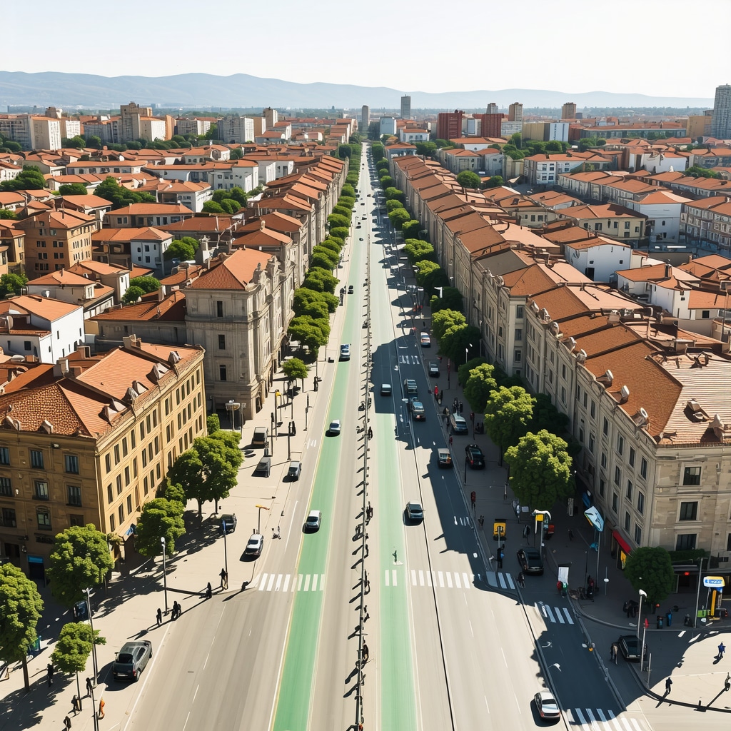 Urban landscape of Pristina highlighting historic Ottoman buildings and modern sustainable infrastructure with bike lanes and EV stations