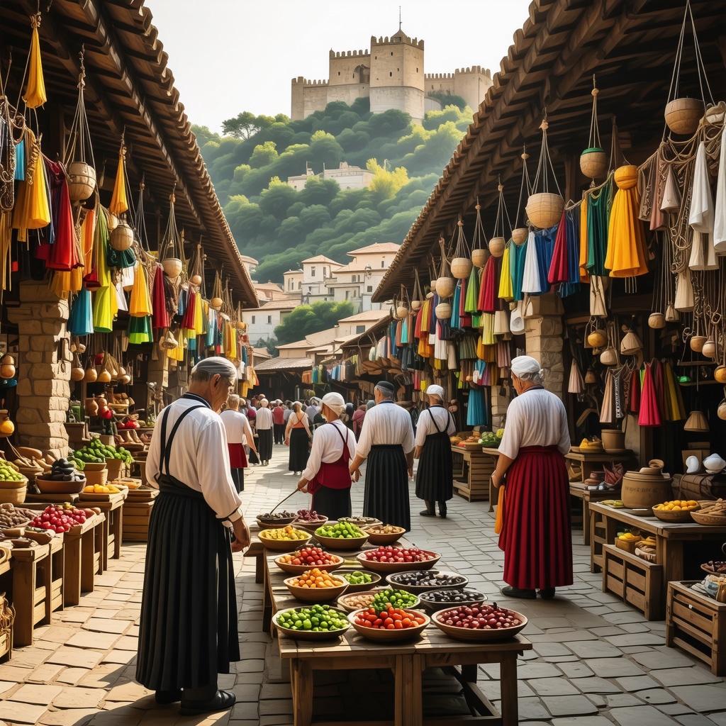 Kruja's old market with artisans and historic fortress