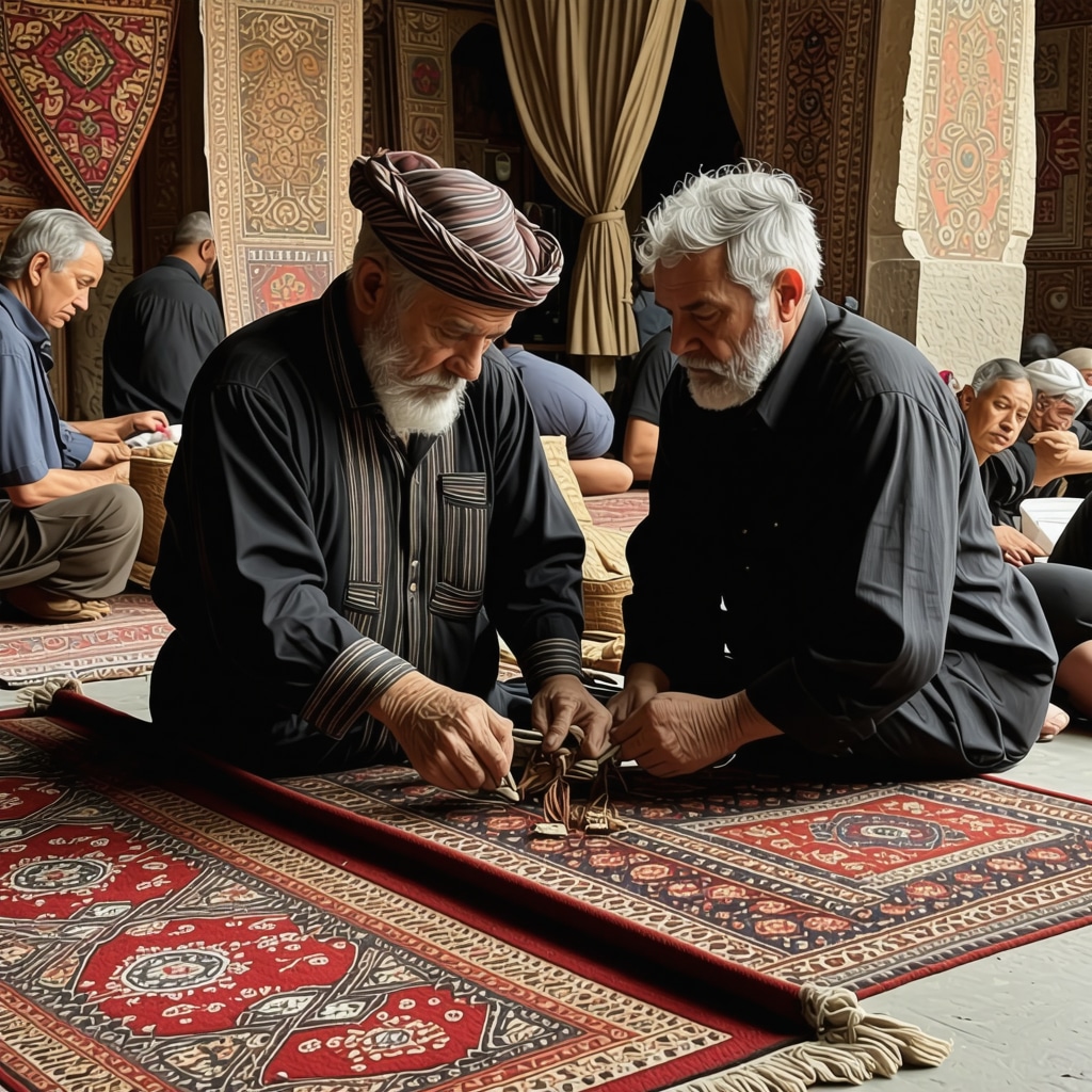 Artisans creating traditional Ottoman carpets and ceramics in Edirne, with tourists observing and participating