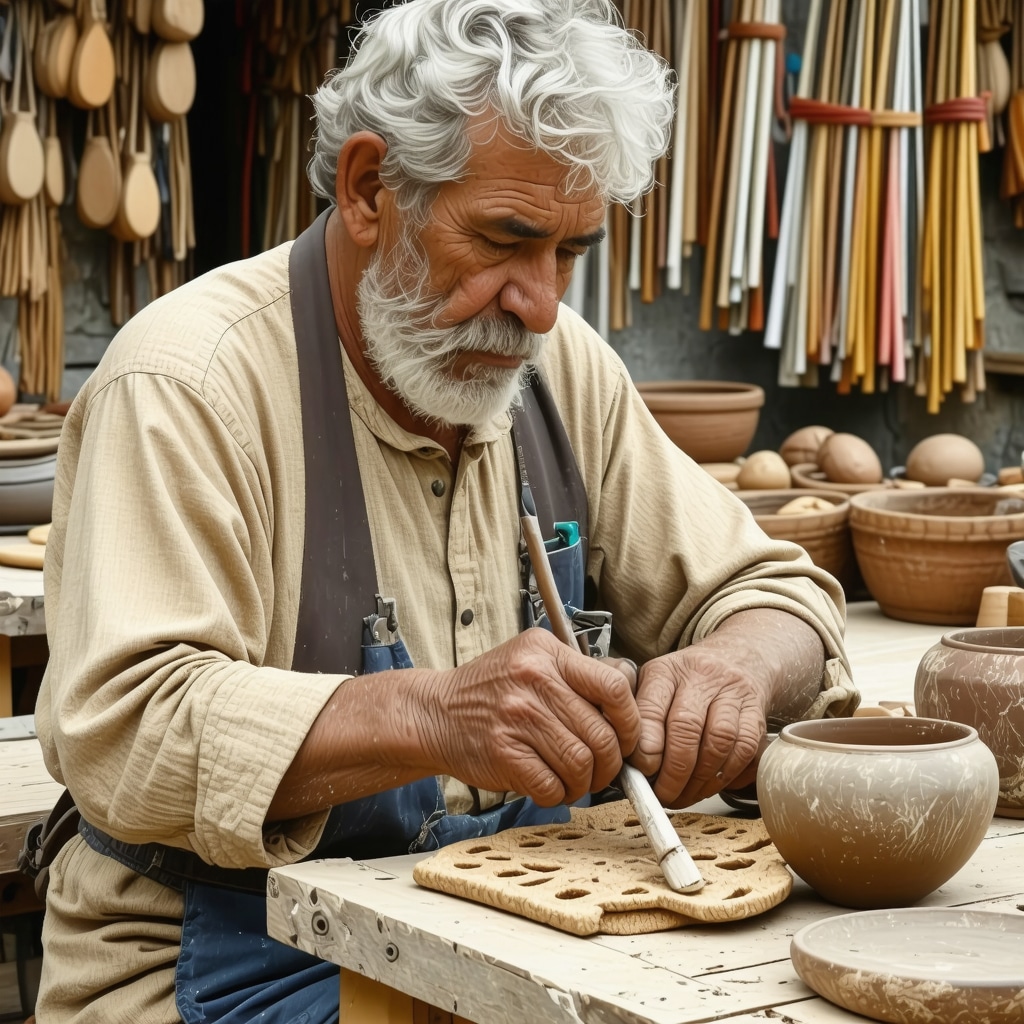 Meșteșugari locali lucrând lemn, ceramică și țesut în atelierul tradițional din Nesebar
