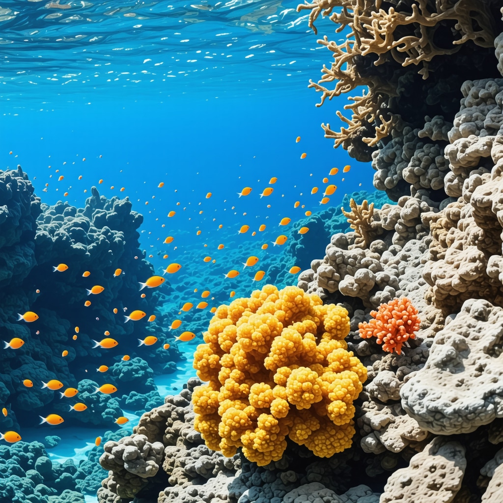 Underwater scene with colorful fish, rocky reefs, and clear Adriatic waters near Petrovac