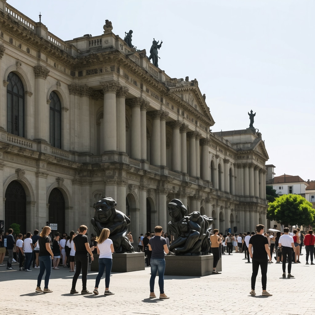 Blend of neoclassical architecture and modern art installations in Skopje city with active cultural engagement