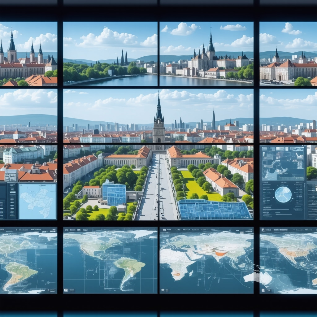Digital tourism management screens showing real-time data over historic Belgrade landmarks