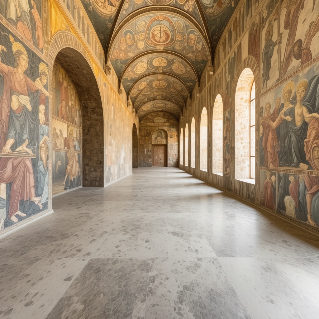 Experts using 3D scanning and augmented reality technology for fresco restoration at Gračanica Monastery