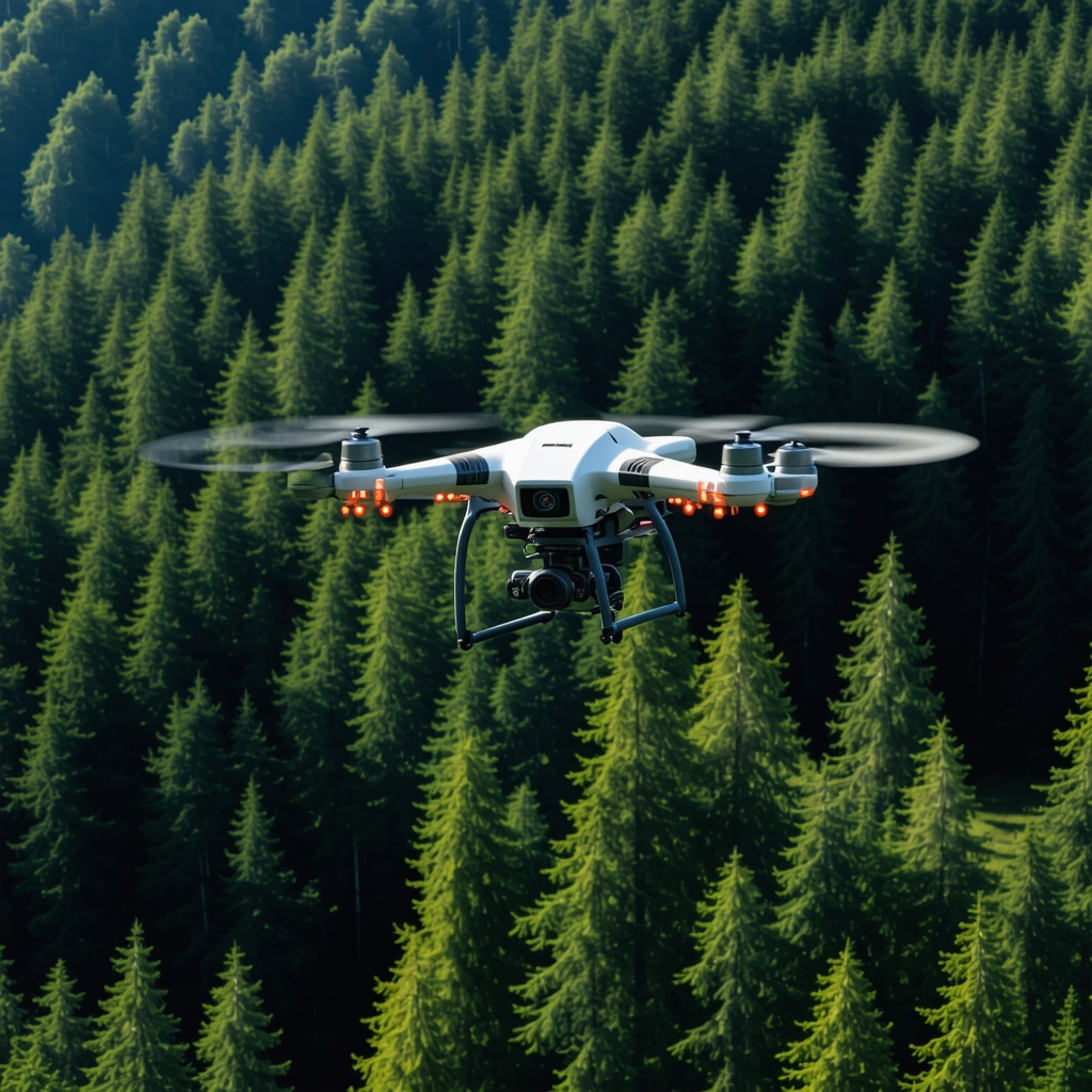 Drone equipped with IoT sensors flying over Vrelo Bosne natural reserve