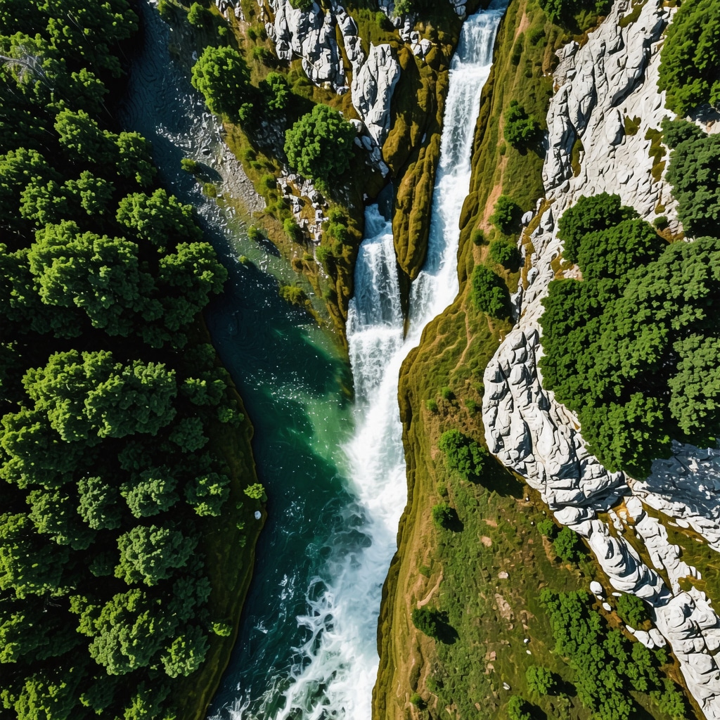 Aerial view of Parcul Național Krka with drones and IoT sensors monitoring the ecosystem
