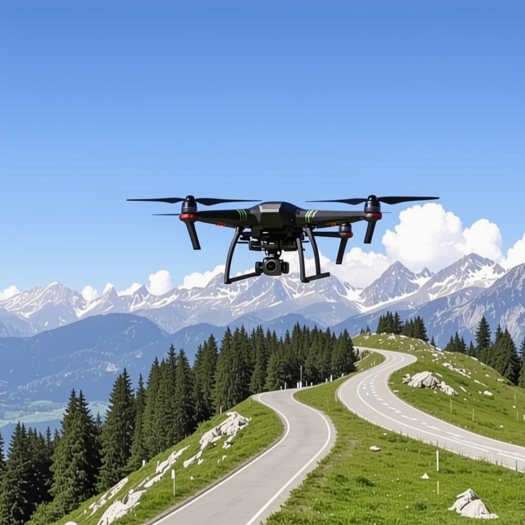 Drone equipped with sensors flying over Transfăgărășan capturing ecological data