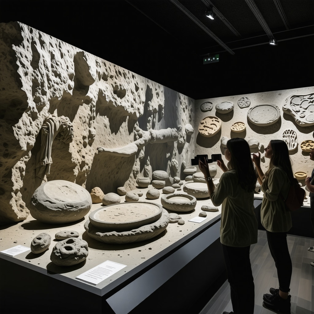 Visitors exploring augmented reality displays of Neolithic artifacts at Varna archaeological museum