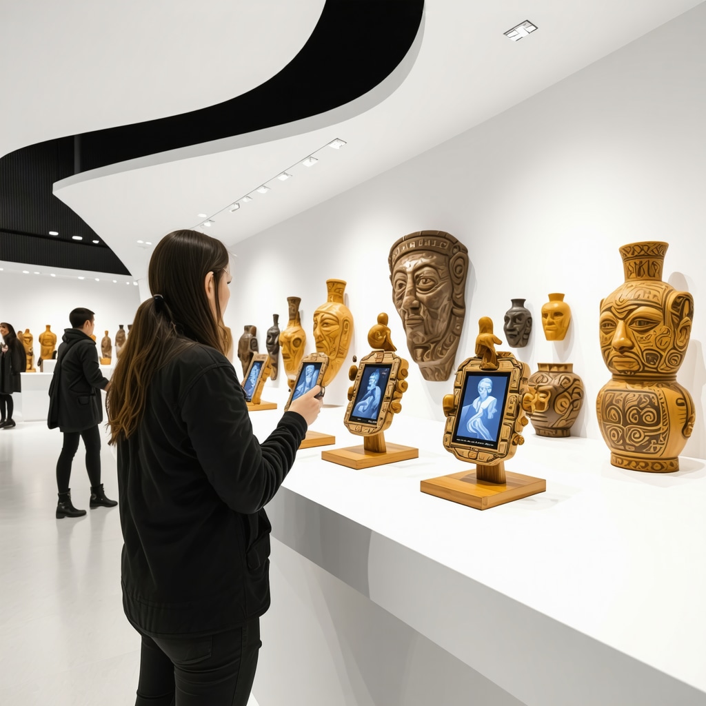 Visitors experiencing augmented reality alongside traditional Serbian crafts in Vrnjačka Banja cultural exhibit