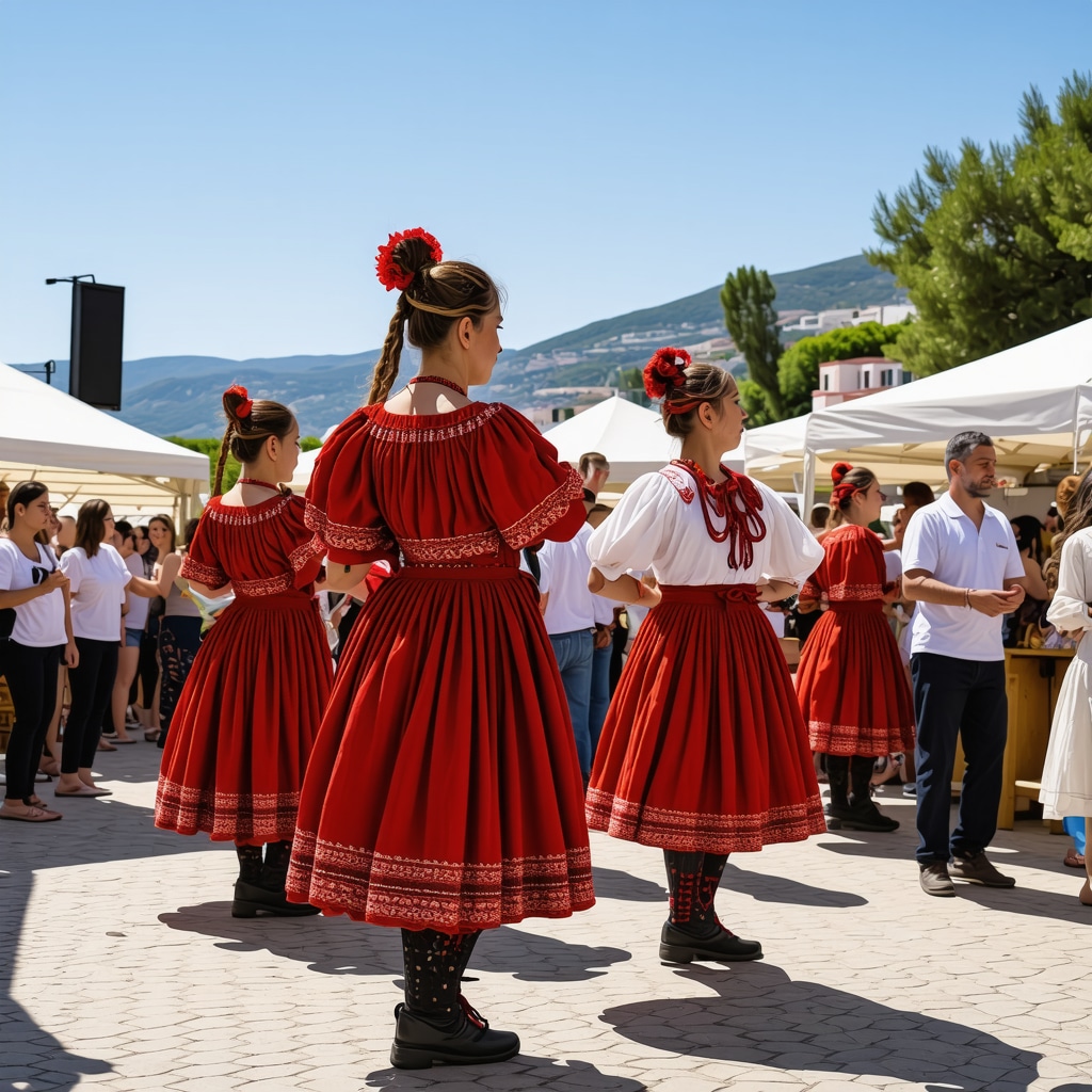 Festival cultural cu dansatori tradiționali și standuri gastronomice în Vlorë, Albania