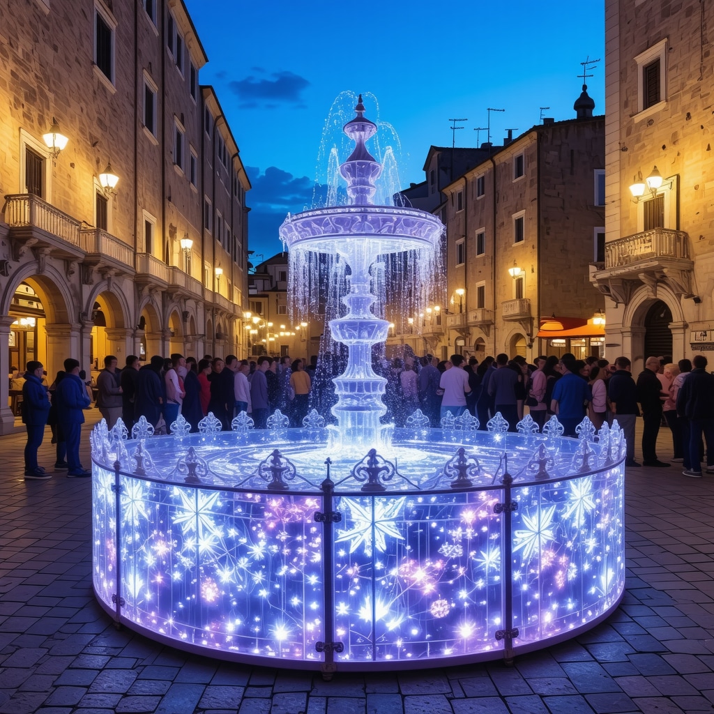 Festival în Piran cu elemente digitale interactive și arhitectură venețiană tradițională la apus