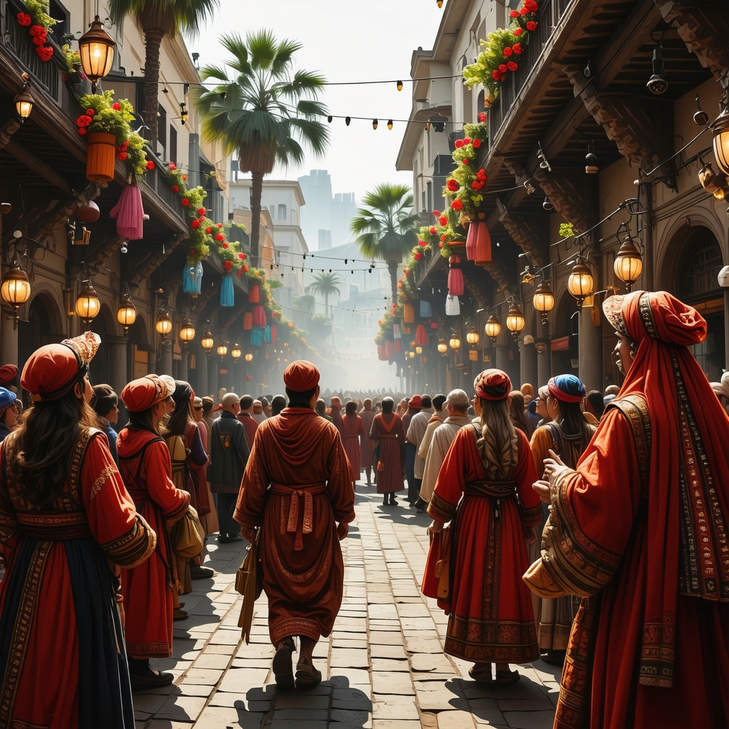 Digital art showing traditional Turkish festival elements blended with augmented reality technology representing Bursa's cultural innovation