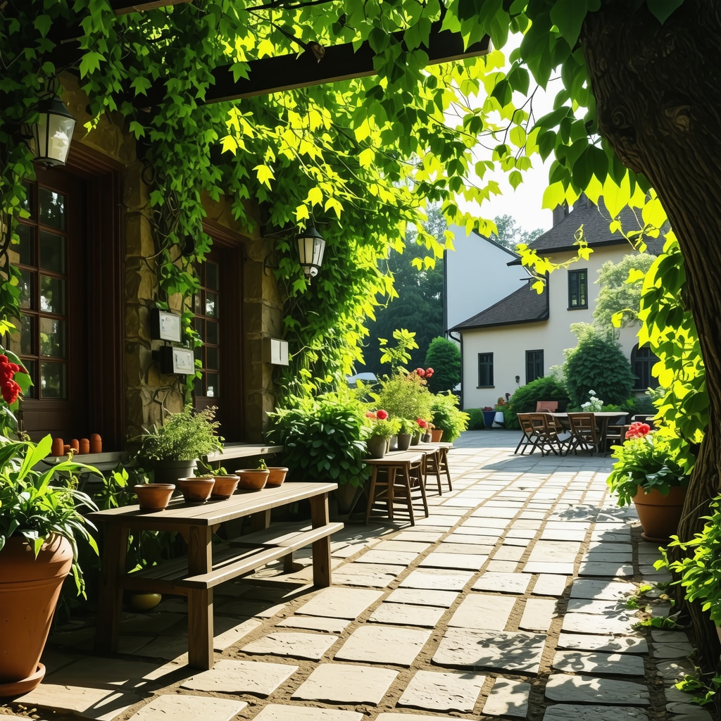 A quiet baroque-style park with artisan coffee shop and craftsman in Celje