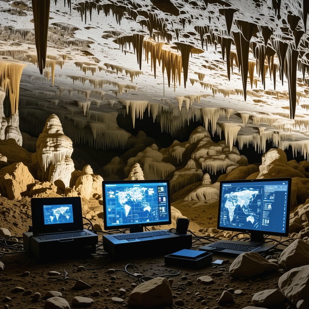Environmental sensors and data displays inside Škocjan Cave monitoring microclimate