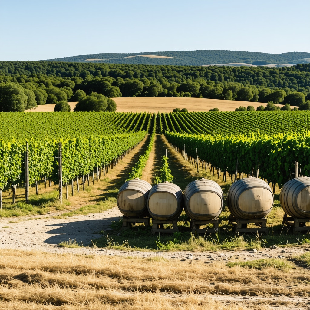 Modern vineyard with IoT sensors and traditional wine barrels in Tikveš region