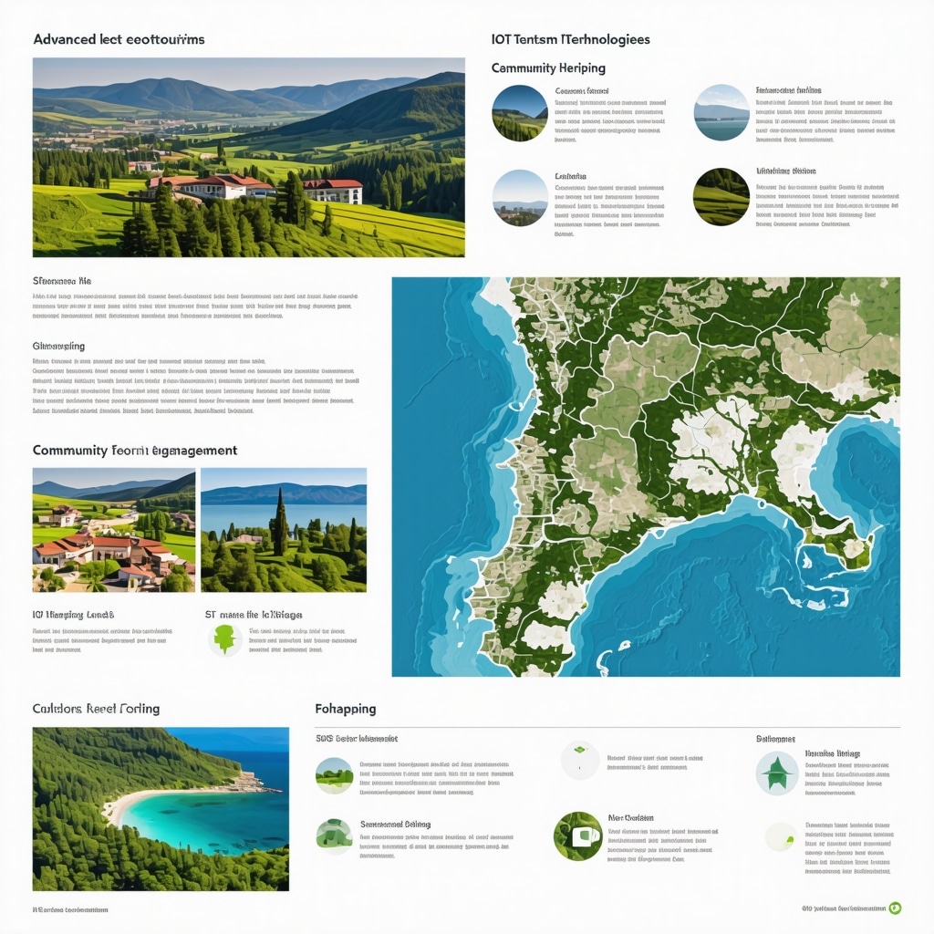 Infographic depicting advanced technologies and community engagement for sustainable tourism in Struga at Lake Ohrid