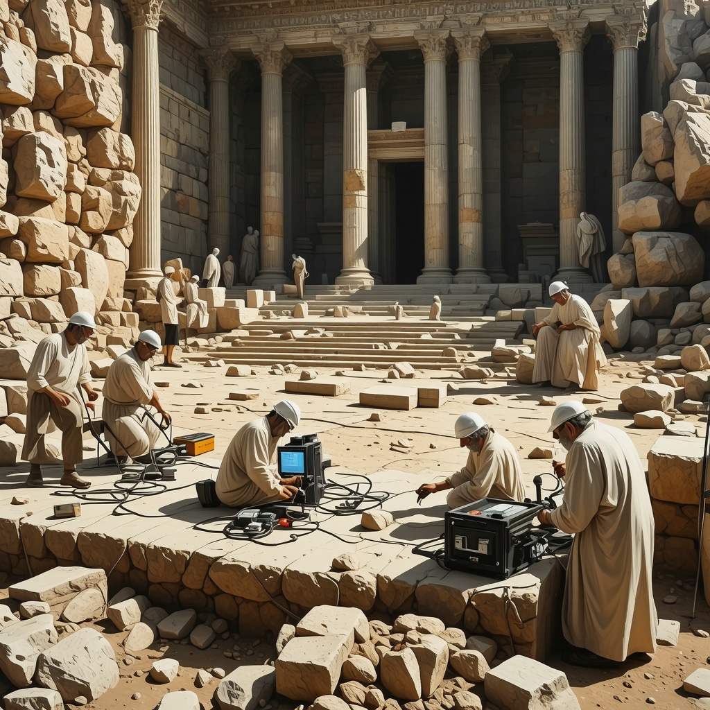 Researchers conducting 3D scanning and chemical analysis at ancient Delphi archaeological site