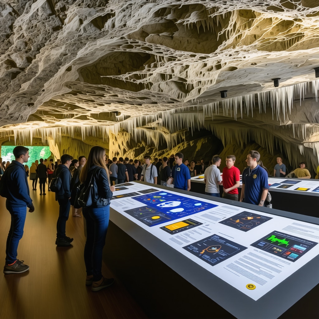 Škocjan Cave interior featuring monitoring systems and educational visitor engagement