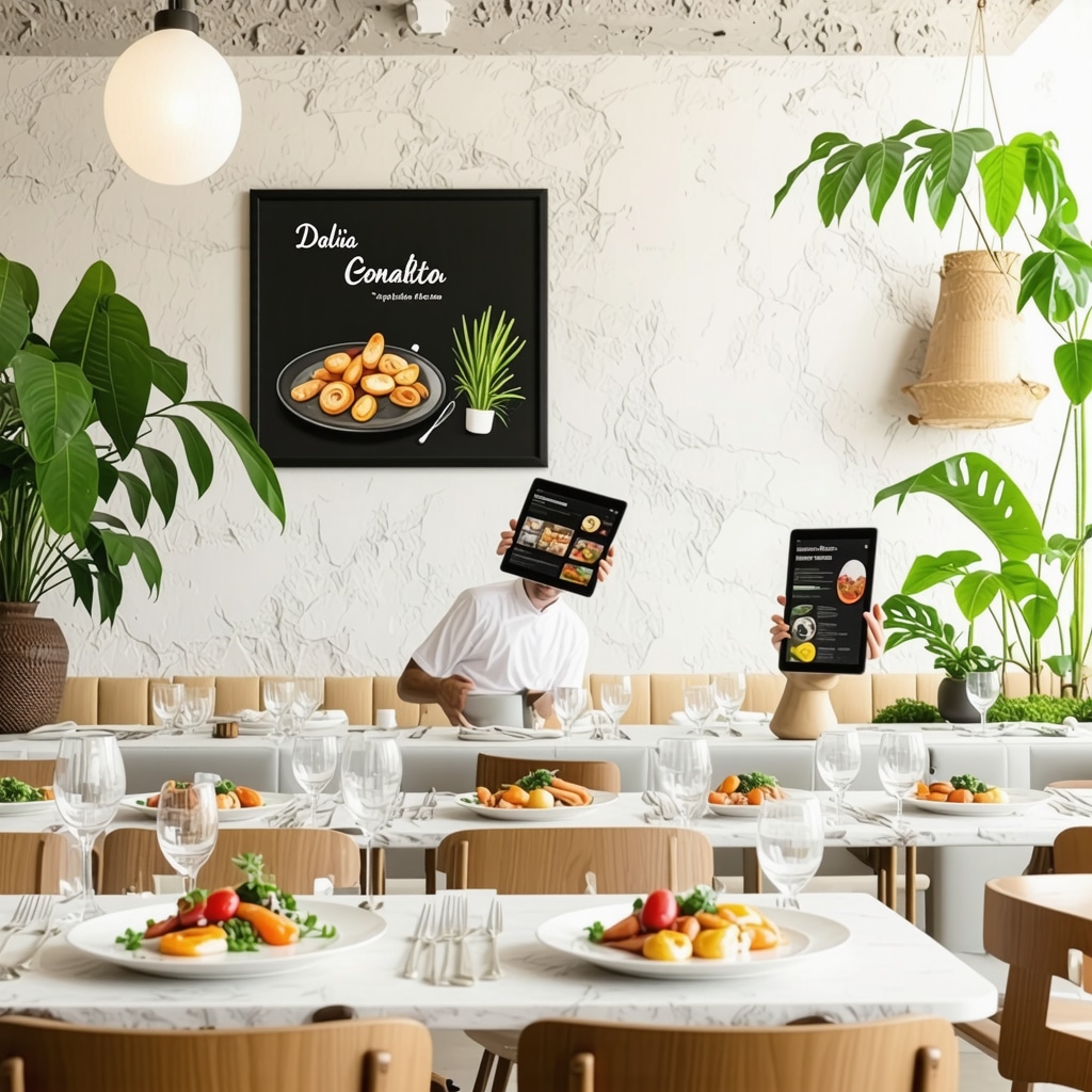 Interior of a Dalmatian restaurant in Split featuring digital menus, fresh seafood dishes, and eco-friendly decor
