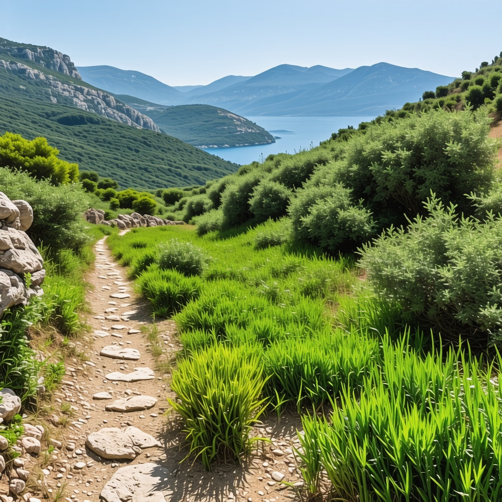 Mountain trails and Adriatic Sea view in Llogara National Park near Vlorë