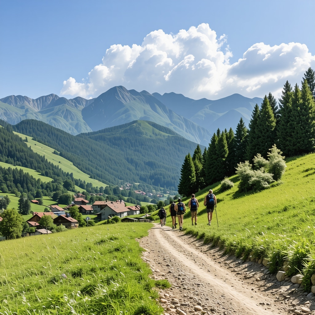 Scenic landscape of Prokletije Mountains with traditional mountain villages and eco-friendly hiking trails near Peja, Kosovo