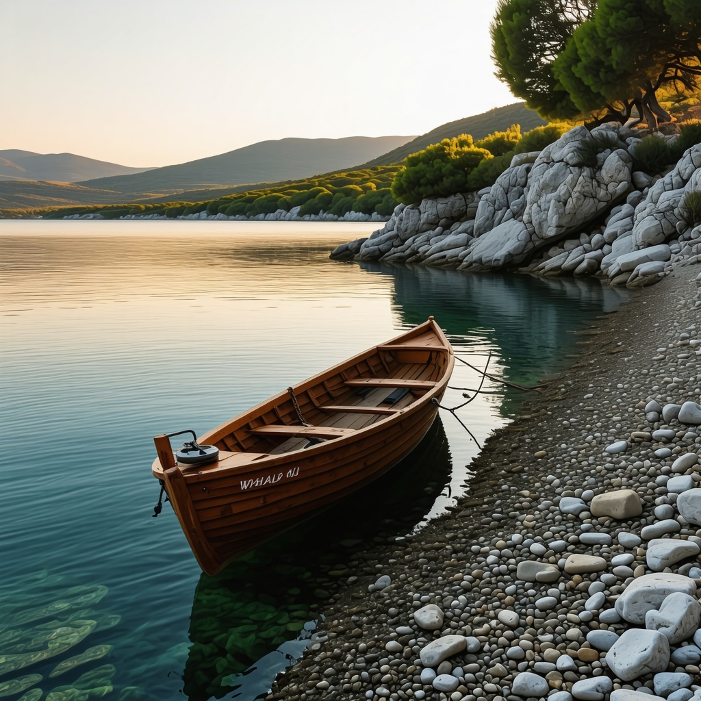 Secluded bay on Lastovo island with clear Adriatic waters and wild vegetation at sunset
