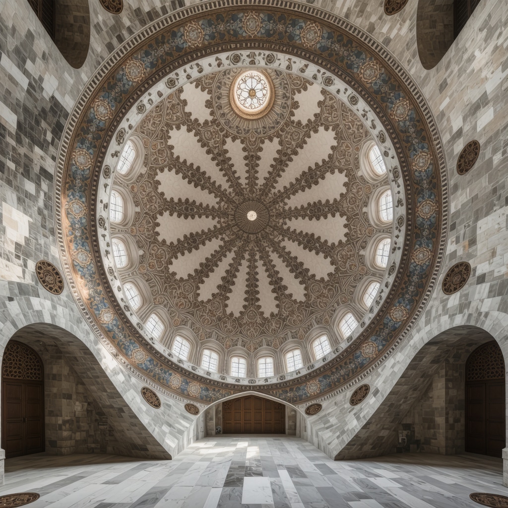 Close-up image of Selimiye Mosque's dome and intricate Ottoman ceramic tiles in Edirne, Turkey.