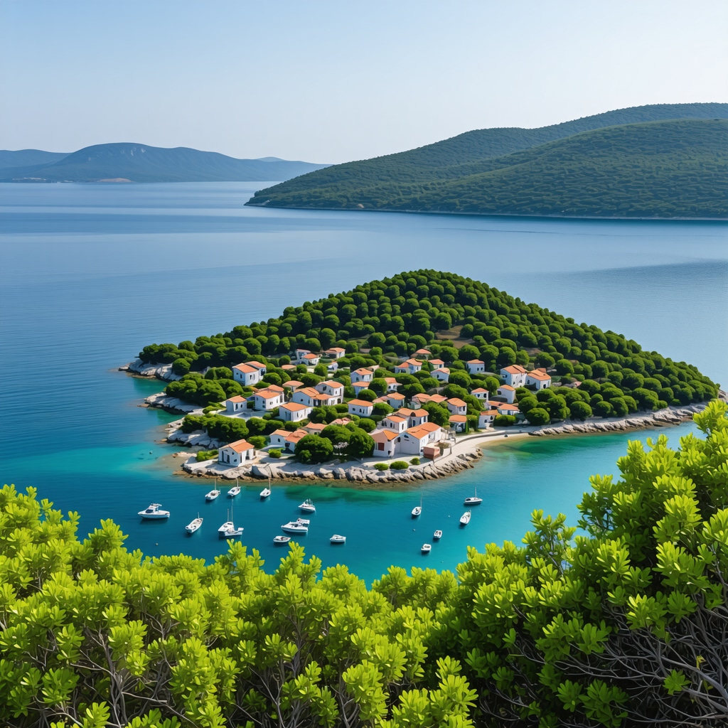 Aerial image showcasing Lastovo Island's natural landscapes with eco-friendly tourism features