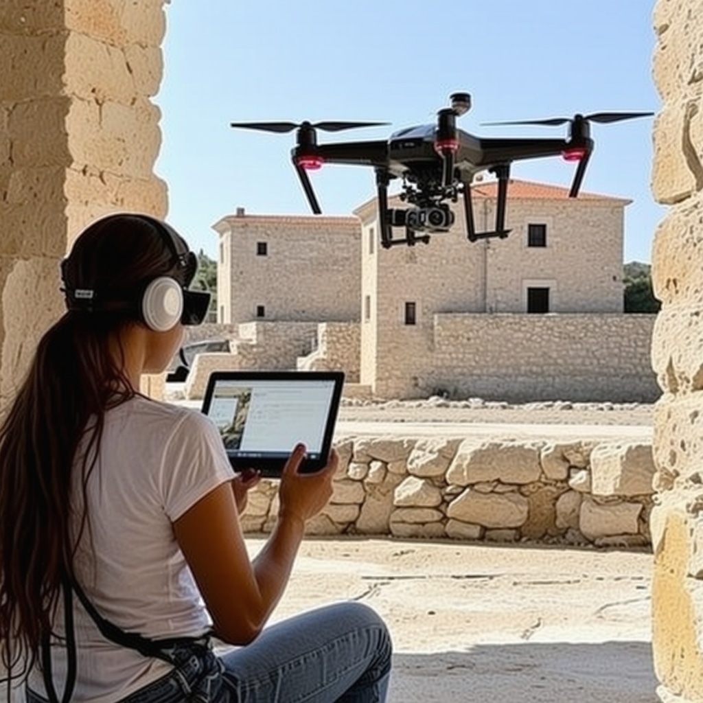 Laborator modern de conservare cu scanare 3D și drone în Zadar pe fundalul clădirilor istorice de pe coasta Adriaticii
