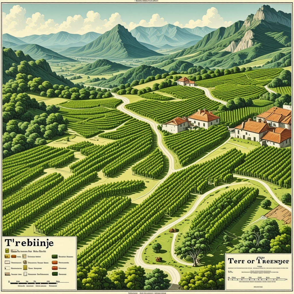 Detailed terroir map highlighting vineyards, soil types, and microclimate zones in Trebinje region