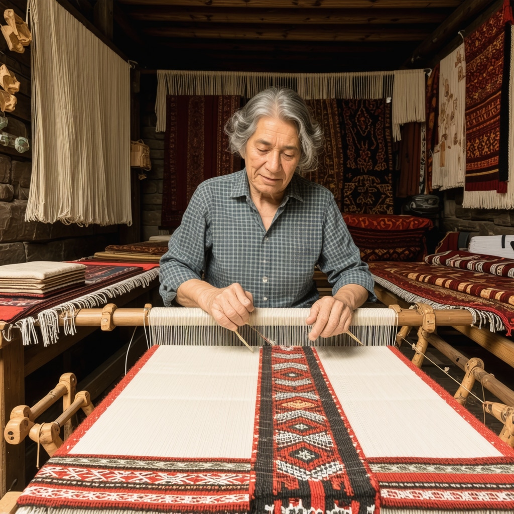 Artisan weaving Bulgarian textiles in Gabrovo workshop