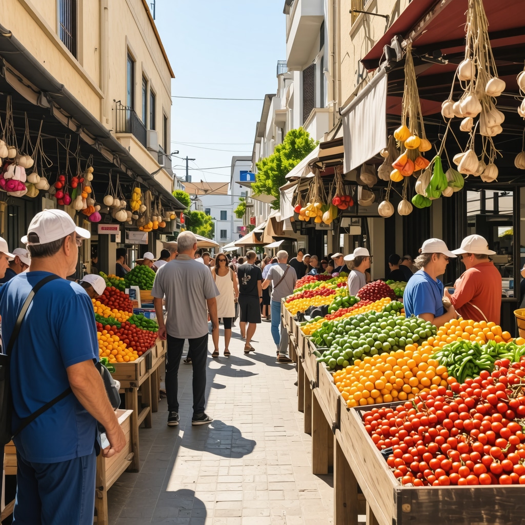 Colorful traditional market in Thessaloniki with fresh produce and local artisans