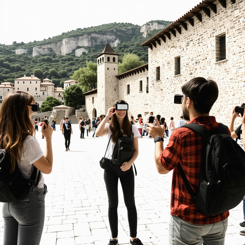 Turiști folosind realitate augmentată în explorarea patrimoniului cultural și natural din Trebinje