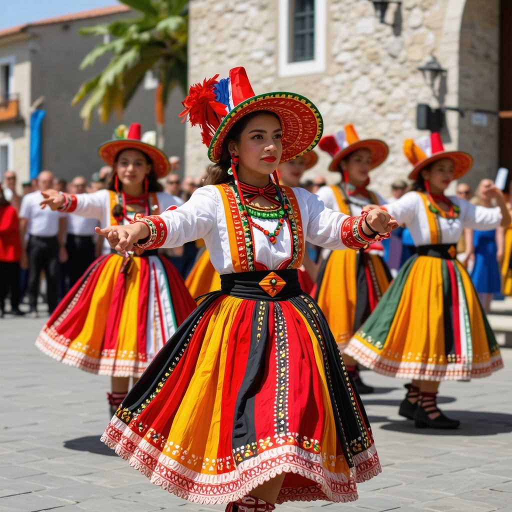 Traditional Montenegrin dancers performing at Ulcinj festival with digital AR overlays