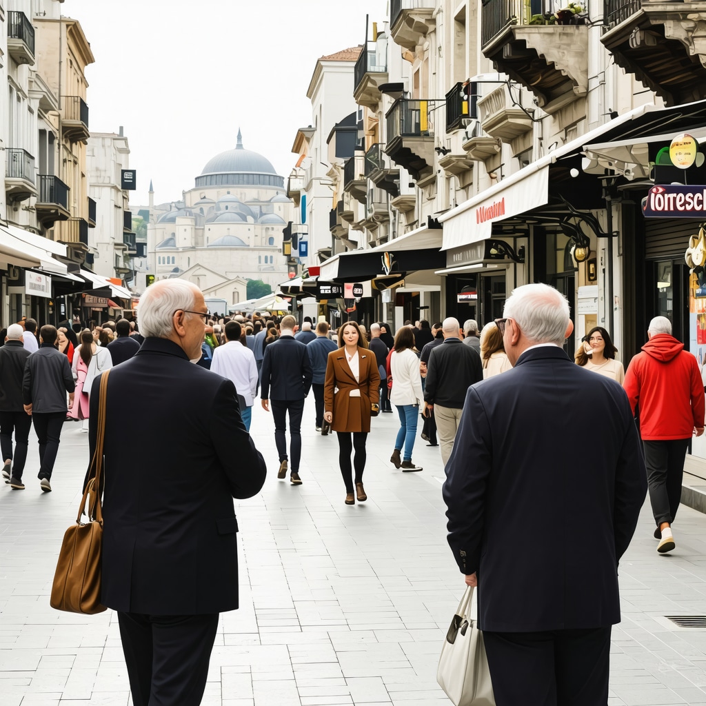 Street scene in Istanbul with cultural mix and people interacting