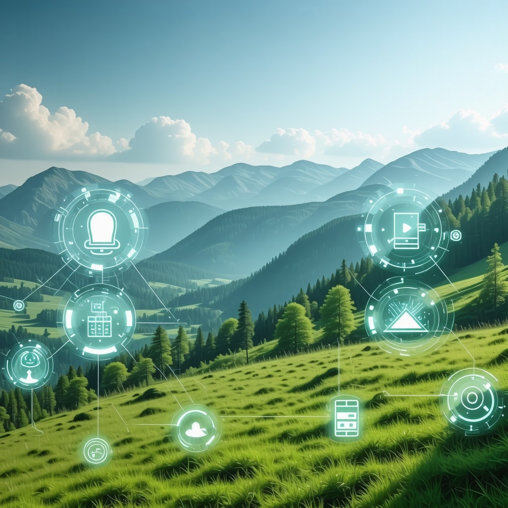 Panoramic Zlatibor Mountains with icons depicting IoT sensors and augmented reality for sustainable tourism