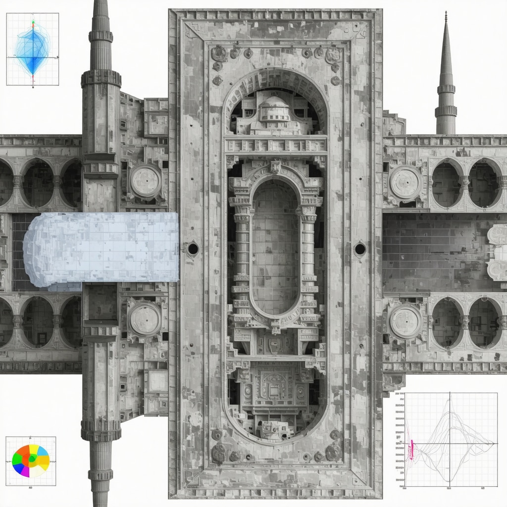 Detailed 3D laser scan and AI data overlay of Selimiye Mosque architecture for heritage conservation