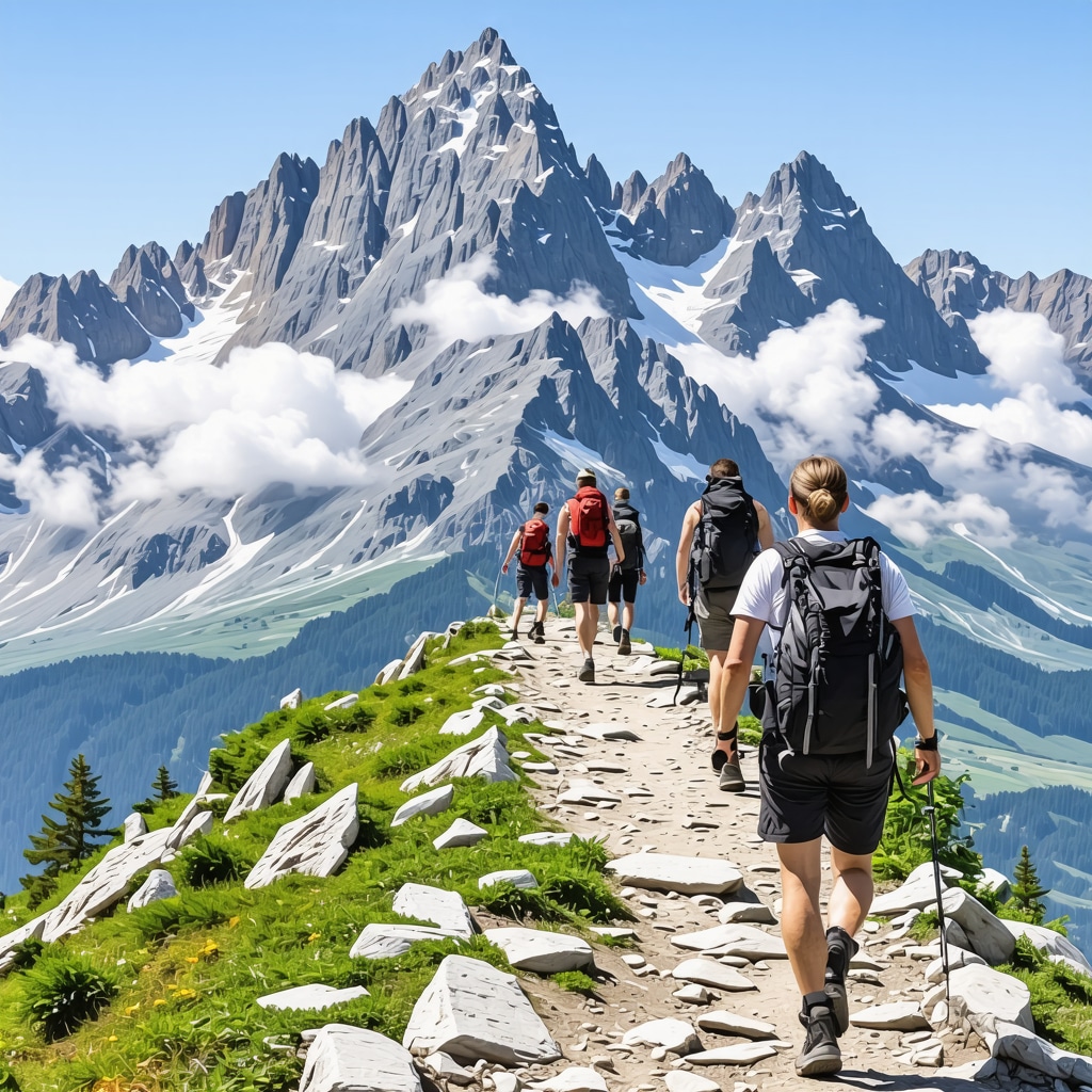 Aerial photograph showing hiking trails, alpine flora and fauna, and a local guide with eco-tourists in the Accursed Mountains near Rožaje