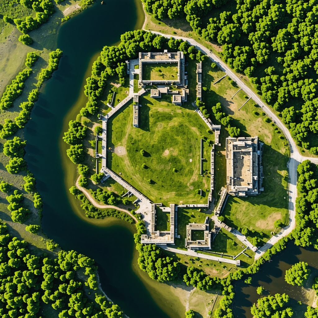 Archaeological site of Butrint with digital 3D scan visualization over wetlands and ruins
