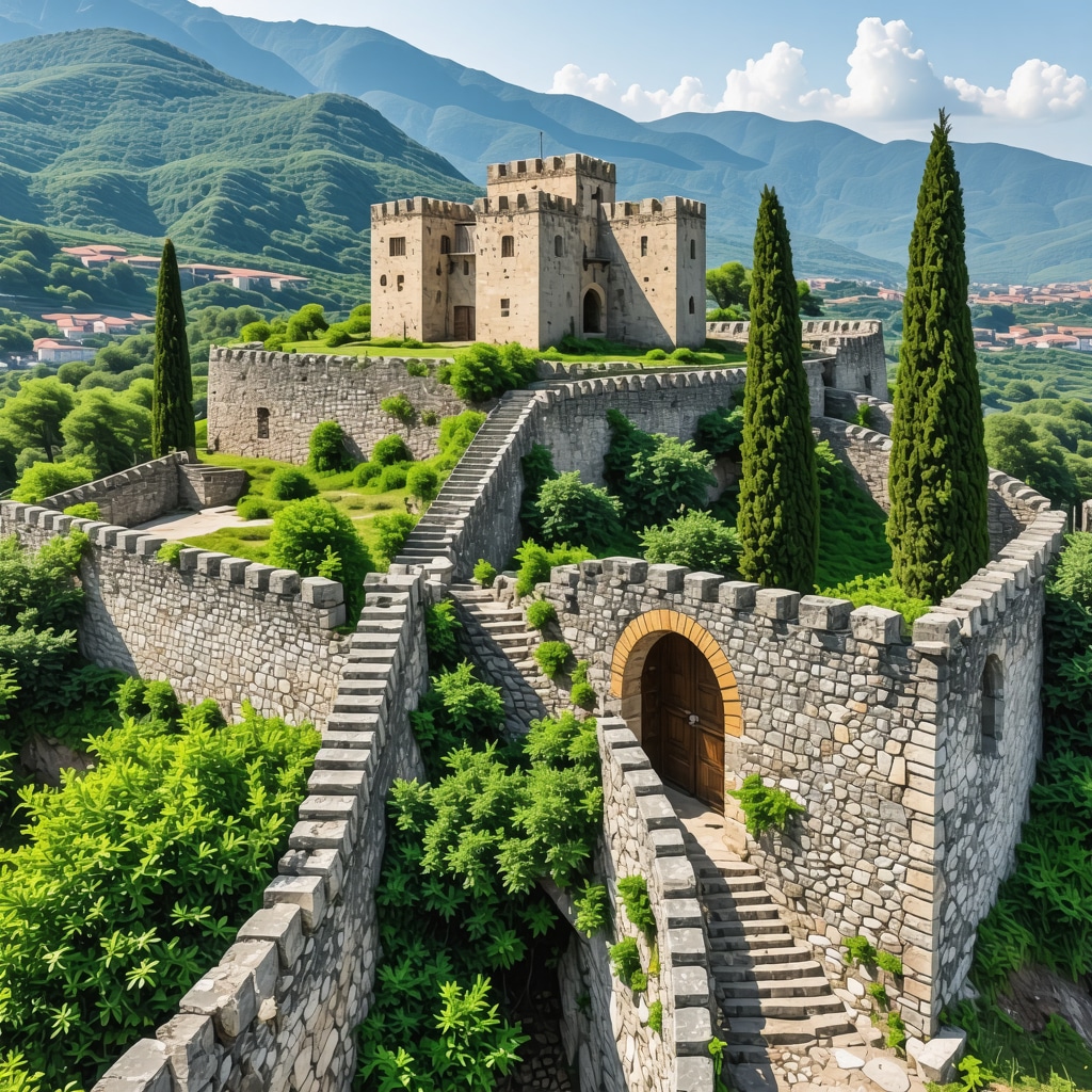 Aerial image of Kruja fortress highlighting architectural details and conservation technology