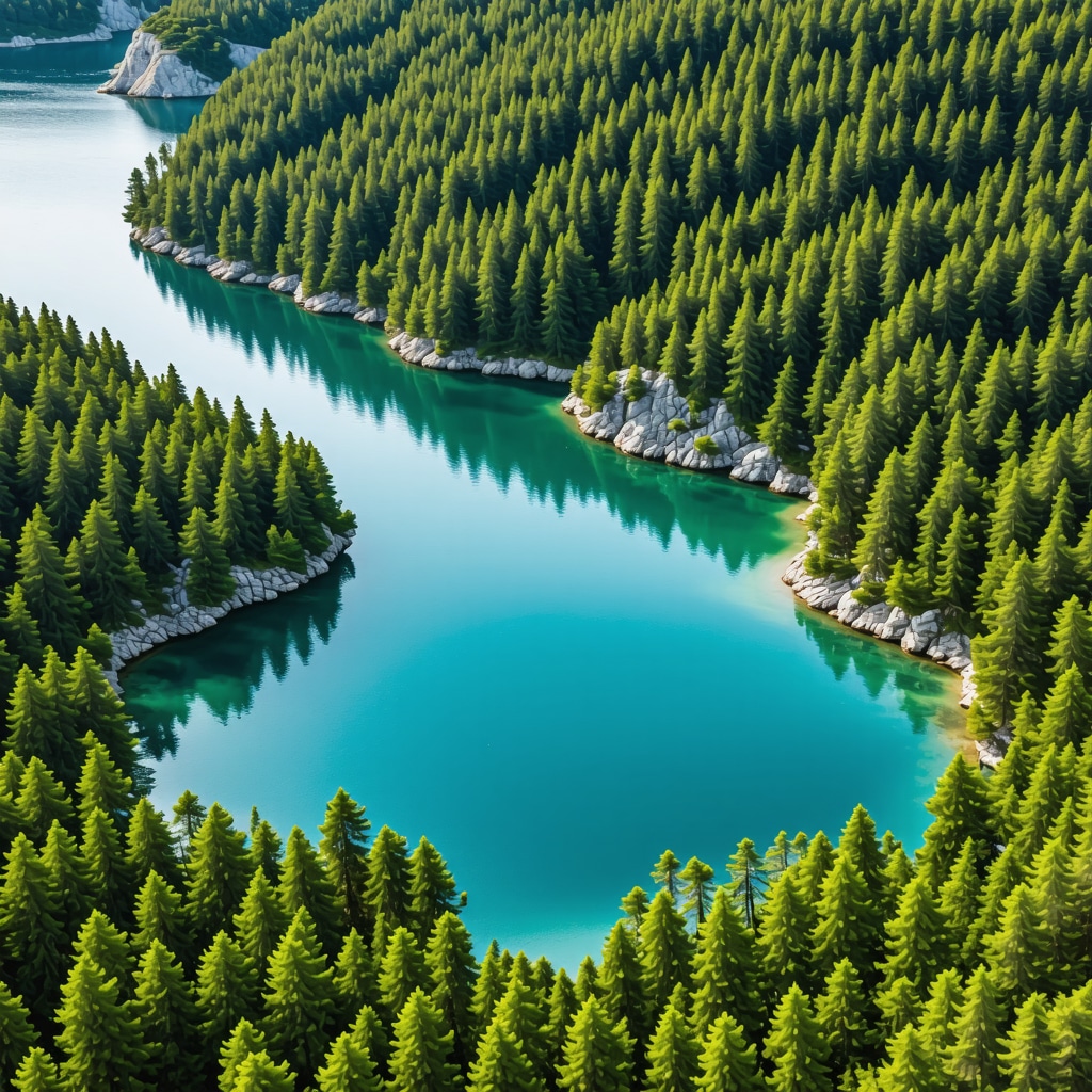 Aerial photograph of Mljet National Park displaying natural landscapes and conservation efforts with drones and hikers