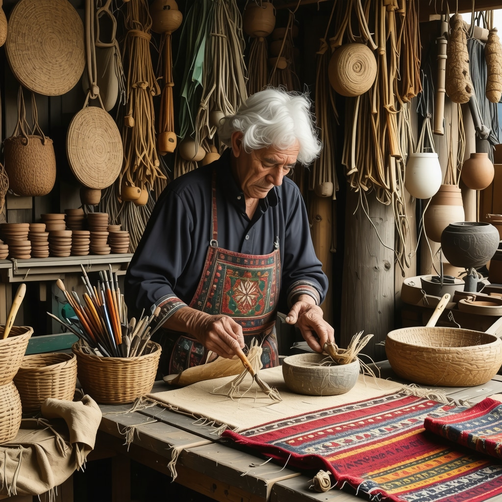 Artiști locali din Tutin lucrând la meșteșuguri tradiționale de țesut și prelucrare a lemnului