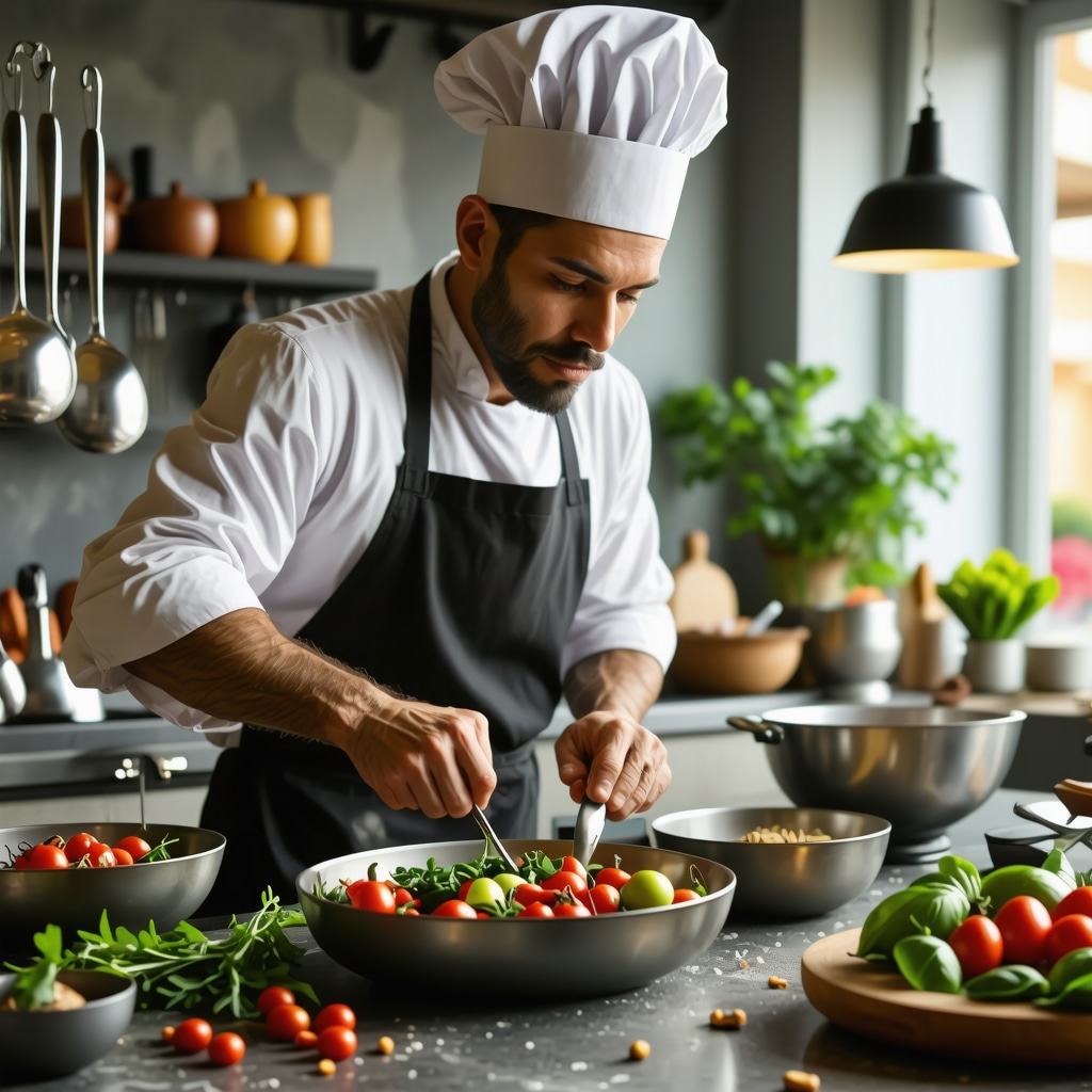 Modern kitchen with chef cooking traditional Banat dishes using local ingredients in Timisoara