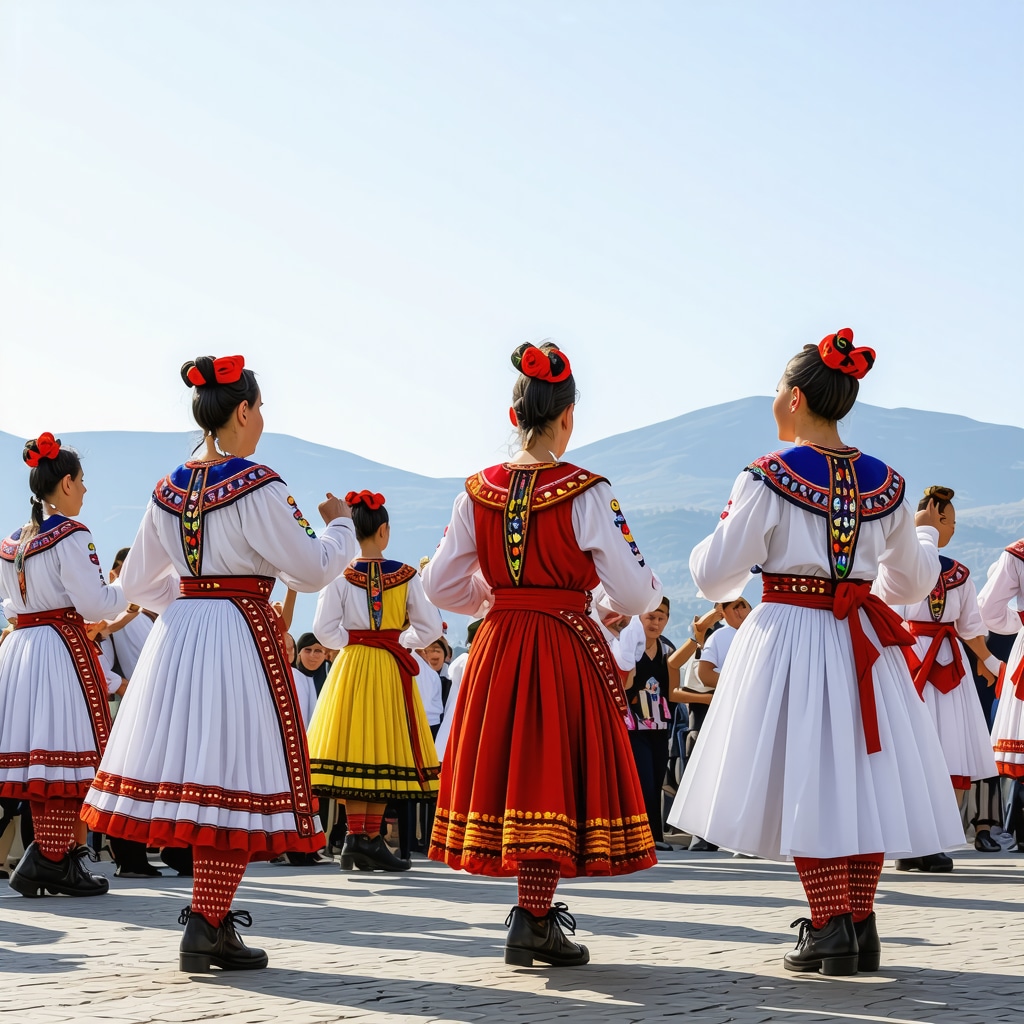 Traditional Balkan music and dance festival in Struga with lake and mountains backdrop