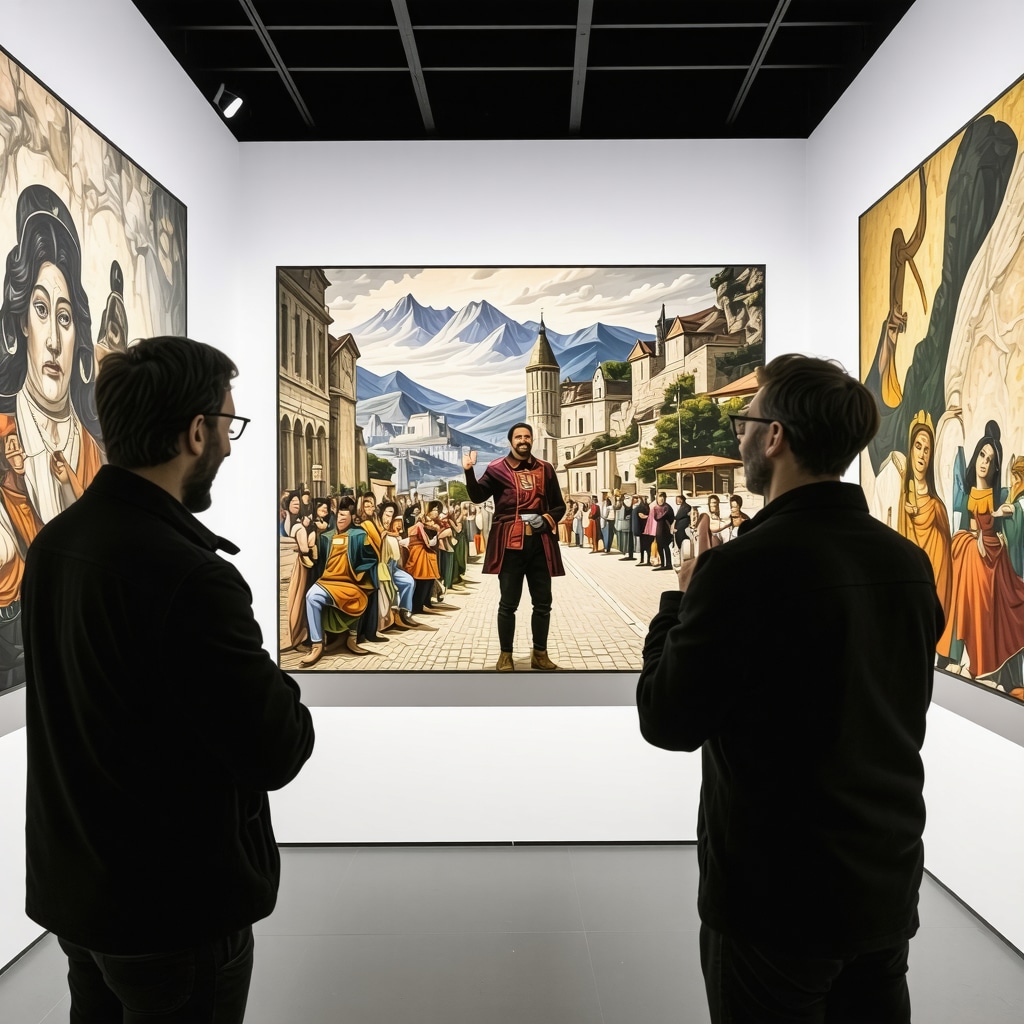 Tourist using augmented reality device to explore Tetovo's traditional art and natural landscapes