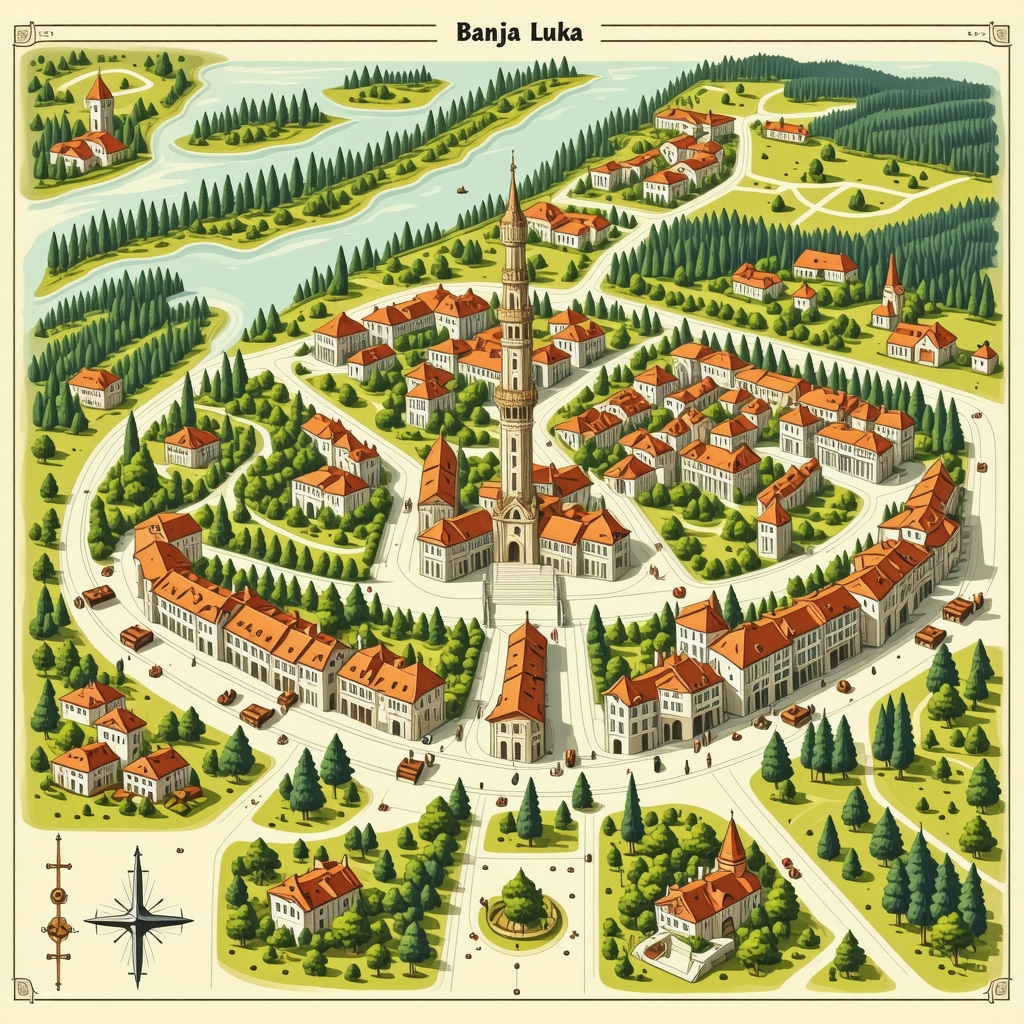 Interactive digital map showcasing cultural heritage and sustainable tourism features in Banja Luka