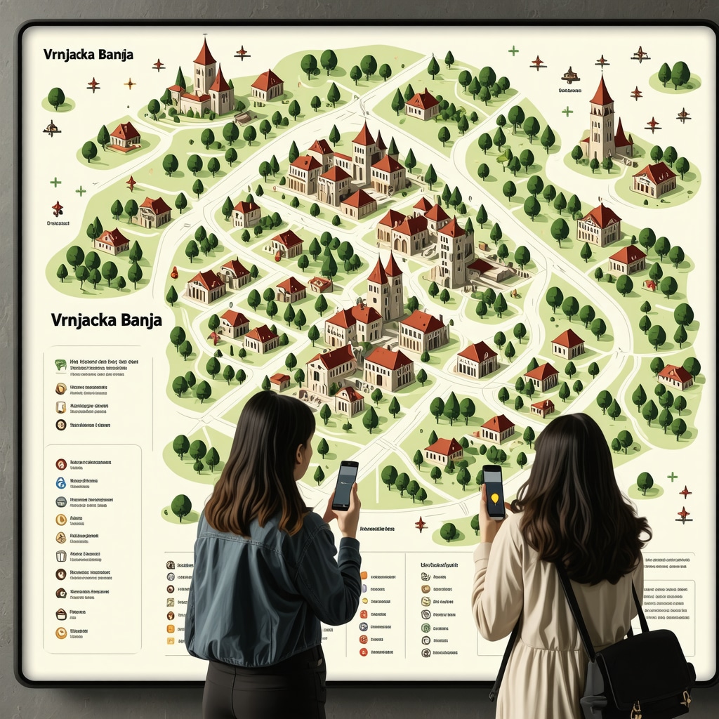 Tourists using mobile devices to explore Vrnjačka Banja's cultural landmarks through augmented reality
